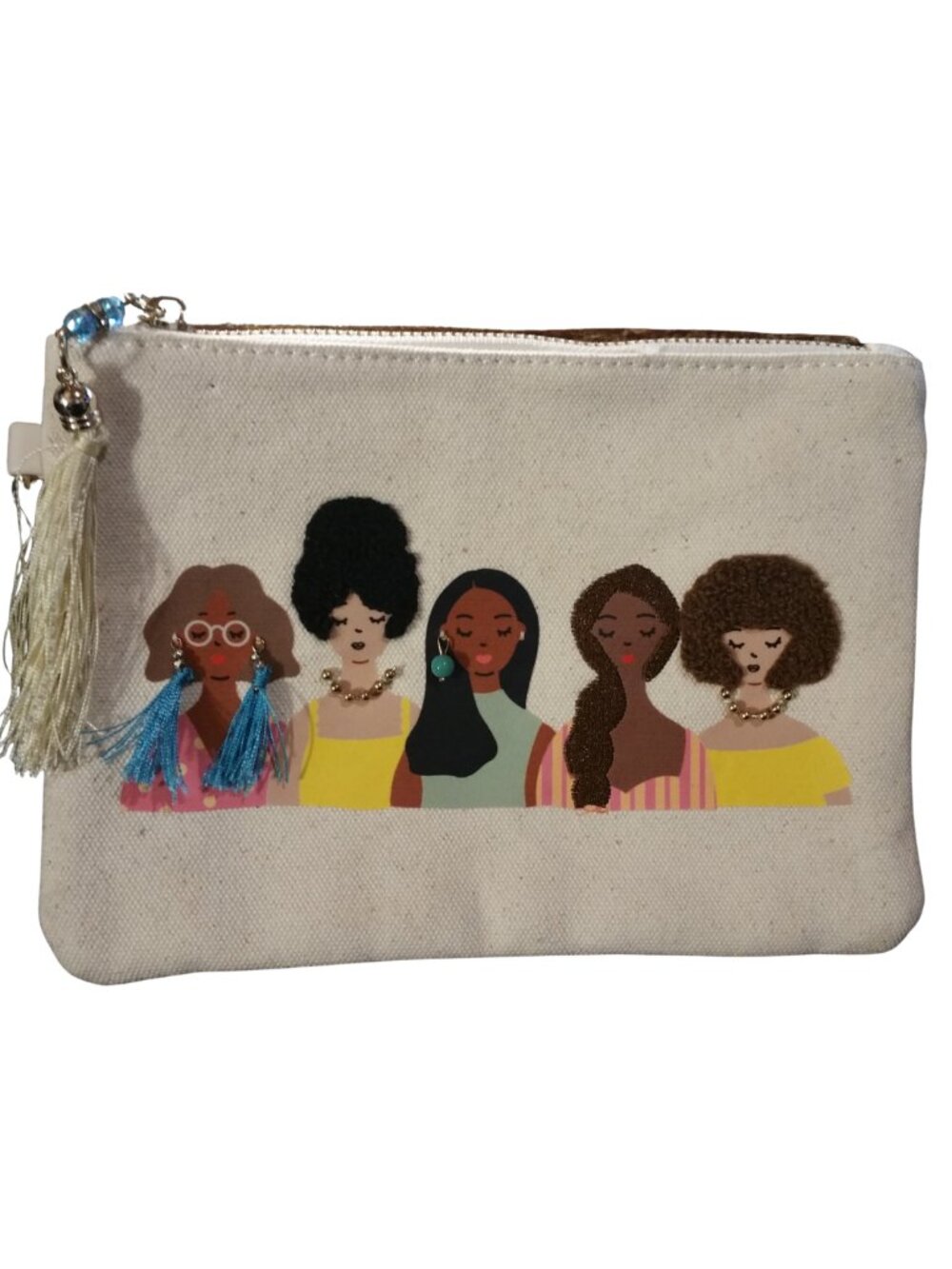 Most Wanted Sisterhood Women Graphic Wristlet Makeup Pouch Cream - NEW